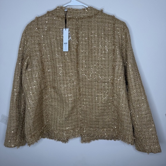 Chico’s Gold Tweed Sequin Jacket Size 3 NWT Sparkle Blazer - Picture 10 of 13